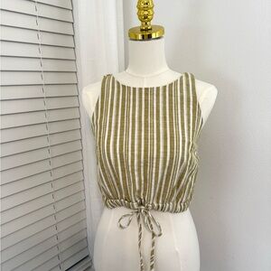 Olive Striped Sleeveless Crop Top